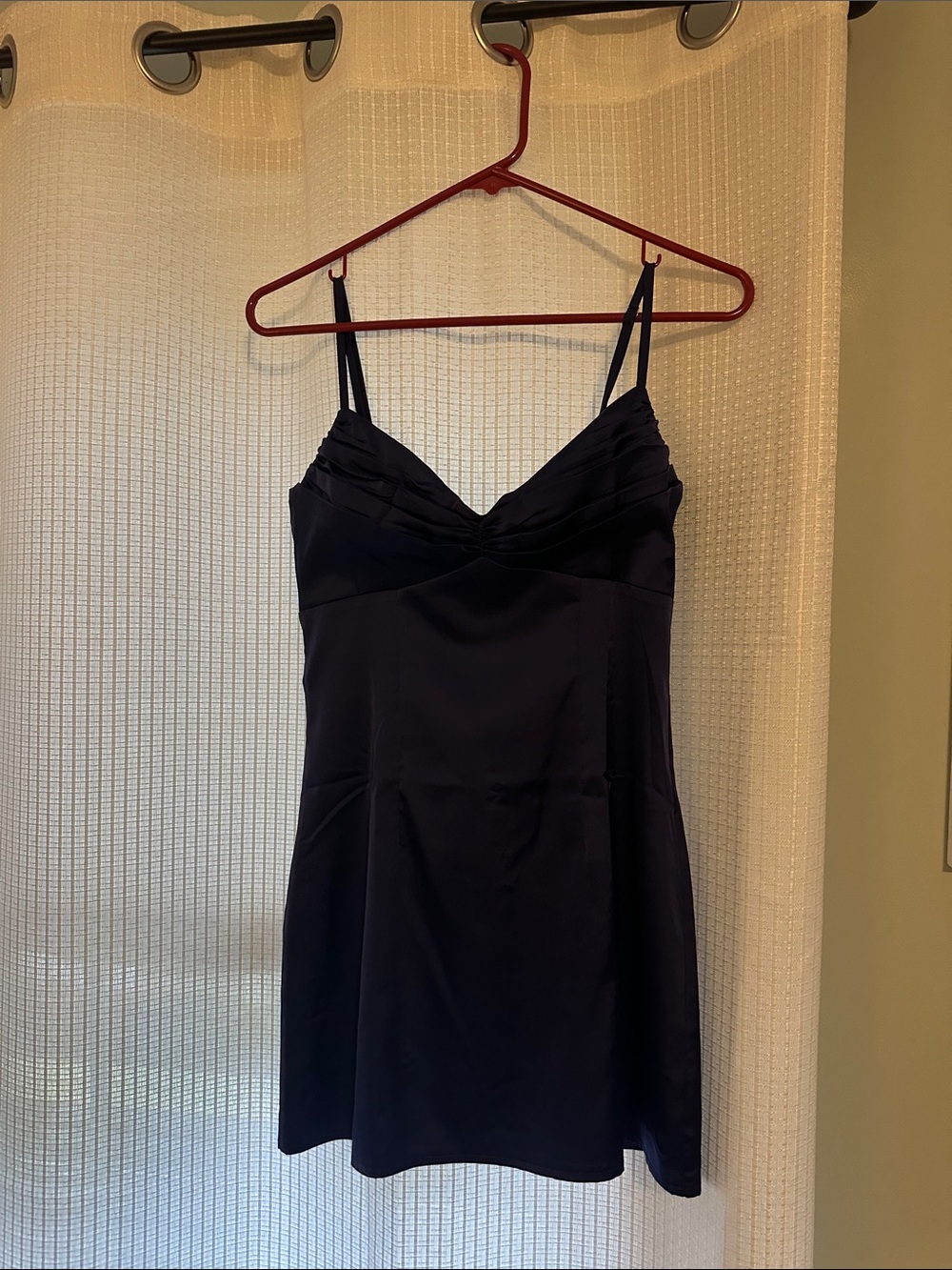 Navy Satin Slip/Homecoming Dress - Beginning Boutique